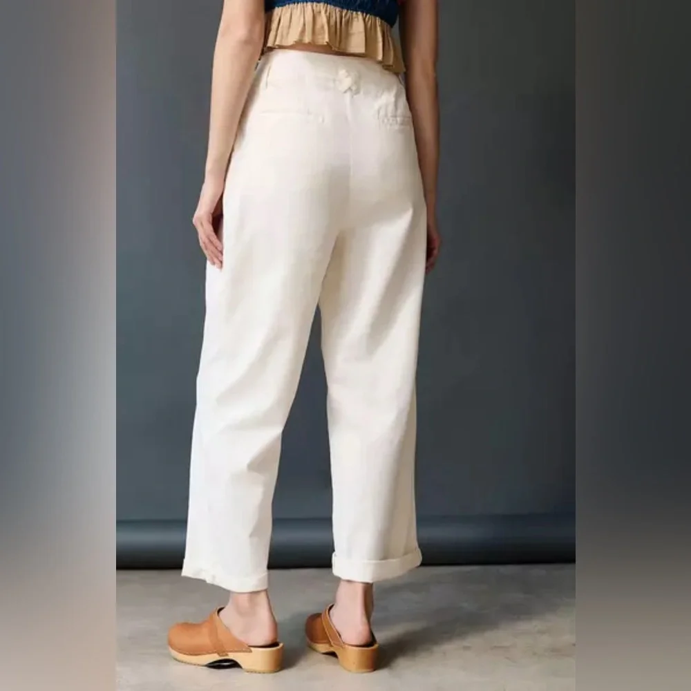 Maeve Pleated Straight Pants Anthropologie Ivory Aston Cuffed Crop Size 6 (US) - Picture 2 of 9